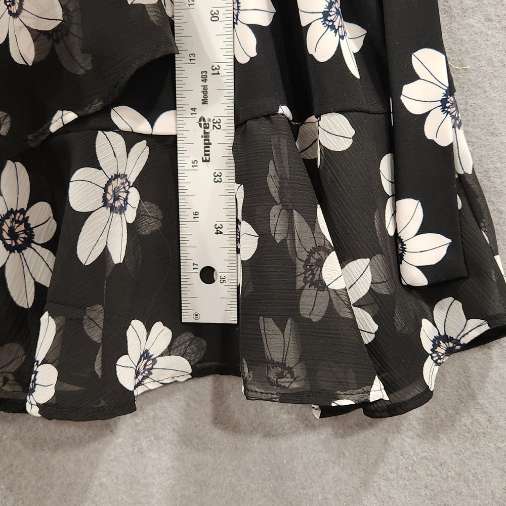 Tommy Hilfiger Womens‎ Black White Dress 10 Floral Ruffle Faux Wrap 3/4 Sleeve - Picture 10 of 11